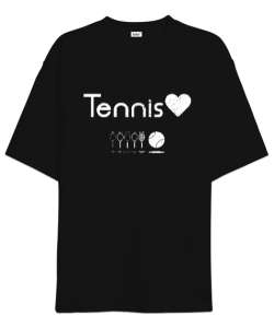 Tenis aşkı nirvana desen tasarım baskılı 3 Siyah Oversize Unisex Tişört