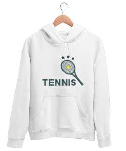 Tenis raketi Beyaz Unisex Kapşonlu Sweatshirt