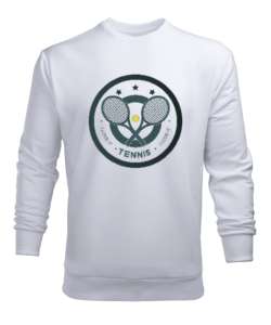 Tenis Raketi Daire Logo Beyaz Erkek Sweatshirt