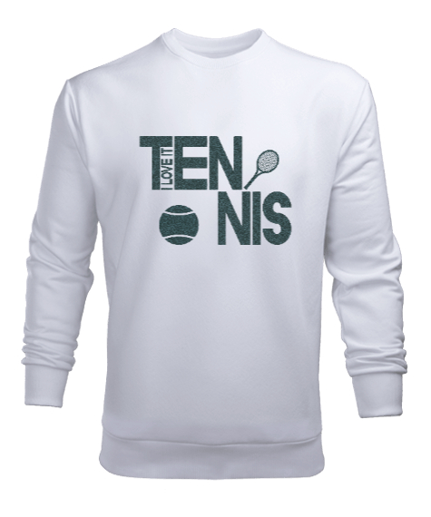 Tisho - Tenis Raketi Tenis Yazılı Beyaz Erkek Sweatshirt