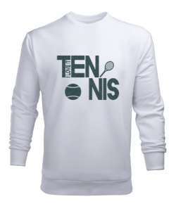 Tenis Raketi Tenis Yazılı Beyaz Erkek Sweatshirt