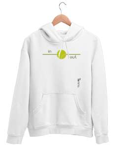 Tenis topu içerde mi dışarıda mı baskılı Beyaz Unisex Kapşonlu Sweatshirt