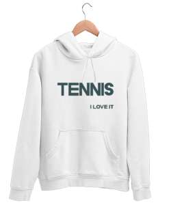 Tenis yazısı Beyaz Unisex Kapşonlu Sweatshirt