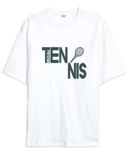 Tenis yazısı desen tasarım baskılı Beyaz Oversize Unisex Tişört