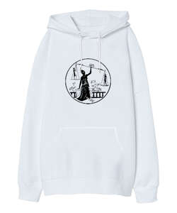 Terazi Beyaz Oversize Unisex Kapüşonlu Sweatshirt