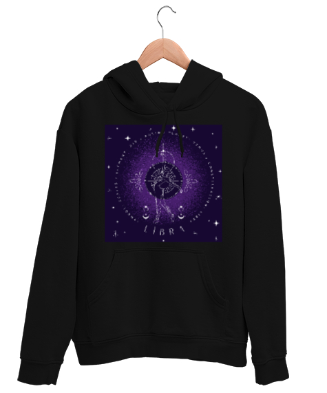 Tisho - Terazi Burcu / Libra Siyah Unisex Kapşonlu Sweatshirt