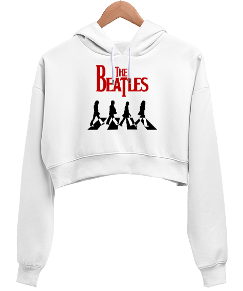 The Beatles V1 Beyaz Kadın Crop Hoodie Kapüşonlu Sweatshirt