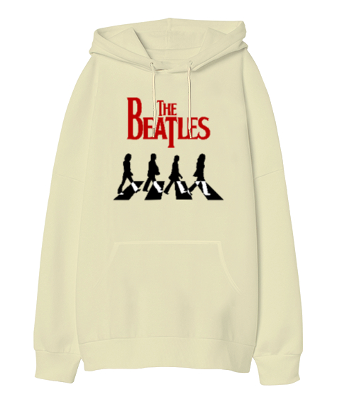 The Beatles V1 Krem Oversize Unisex Kapüşonlu Sweatshirt