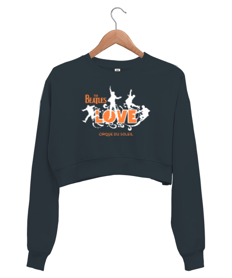 The Beatles V2 Füme Kadın Crop Sweatshirt