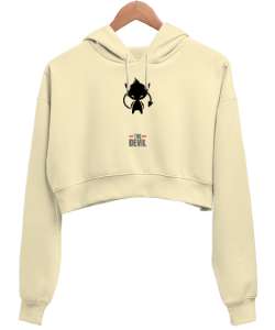 The Devil - İblis Krem Kadın Crop Hoodie Kapüşonlu Sweatshirt