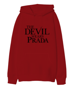 The Devil Wears Prada Kırmızı Oversize Unisex Kapüşonlu Sweatshirt