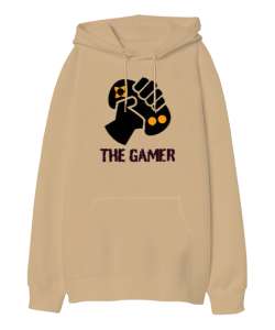 The Gamer - Oyuncu Camel Oversize Unisex Kapüşonlu Sweatshirt