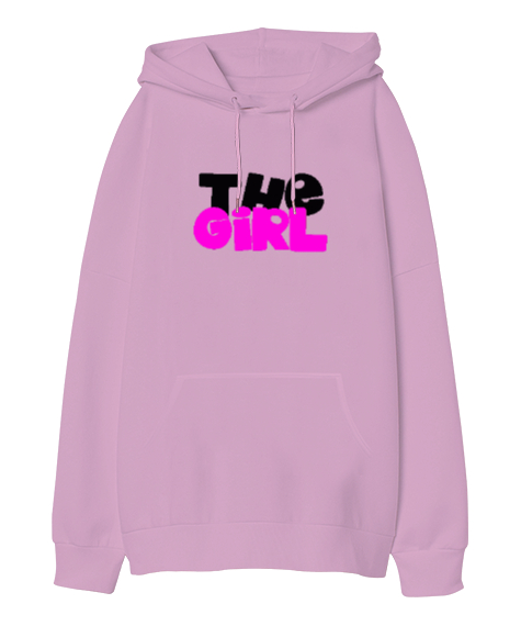 Tisho - the girl graffiti Pembe Oversize Unisex Kapüşonlu Sweatshirt