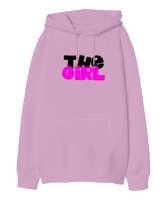 the girl graffiti Pembe Oversize Unisex Kapüşonlu Sweatshirt - Thumbnail