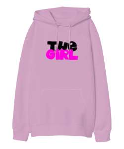 the girl graffiti Pembe Oversize Unisex Kapüşonlu Sweatshirt