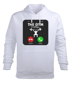 The GYM is calling Vücut Geliştirme Bodybuilding Fitness Tasarım Beyaz Erkek Kapüşonlu Hoodie Sweatshirt