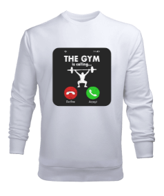 The GYM is calling Vücut Geliştirme Bodybuilding Fitness Tasarım Beyaz Erkek Sweatshirt