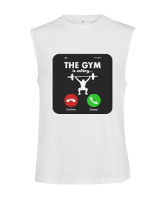 The GYM is calling Vücut Geliştirme Bodybuilding Fitness Tasarım Beyaz Kesik Kol Unisex Tişört