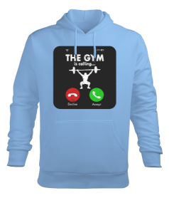 The GYM is calling Vücut Geliştirme Bodybuilding Fitness Tasarım Buz Mavisi Erkek Kapüşonlu Hoodie Sweatshirt