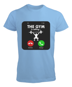 The GYM is calling Vücut Geliştirme Bodybuilding Fitness Tasarım Buz Mavisi Erkek Tişört