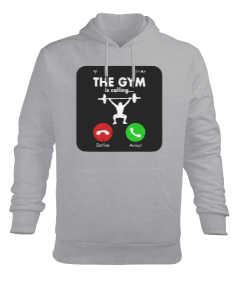 The GYM is calling Vücut Geliştirme Bodybuilding Fitness Tasarım Gri Erkek Kapüşonlu Hoodie Sweatshirt