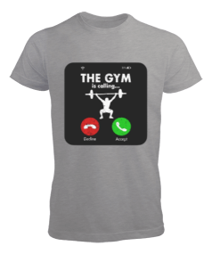 The GYM is calling Vücut Geliştirme Bodybuilding Fitness Tasarım Gri Erkek Tişört