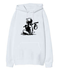 The Kid Beyaz Oversize Unisex Kapüşonlu Sweatshirt