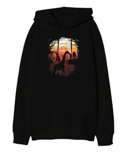 The Last of Us Joel ve Ellie Tasarım Baskılı Siyah Oversize Unisex Kapüşonlu Sweatshirt