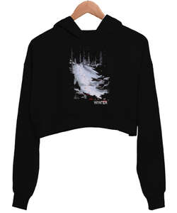 The Last of Us - Winter Kış Tasarım Baskılı Siyah Kadın Crop Hoodie Kapüşonlu Sweatshirt