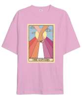 The lovers aşıklar tarot kartı Pembe Oversize Unisex Tişört - Thumbnail