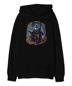 The Mandalorian Siyah Oversize Unisex Kapüşonlu Sweatshirt