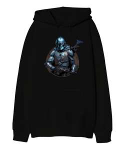 The Mandalorian Siyah Oversize Unisex Kapüşonlu Sweatshirt