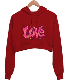 The Red of Love Kadın Crop Hoodie Kapüşonlu Sweatshirt