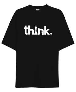 Think Chess, Satranç Düşün Tasarımı Baskılı Siyah Oversize Unisex Tişört