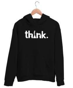 Think Chess, Satranç Düşün Tasarımı Baskılı Siyah Unisex Kapşonlu Sweatshirt