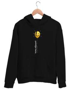 Think Different - Farklı Düşün Mutlu Ol Siyah Unisex Kapşonlu Sweatshirt