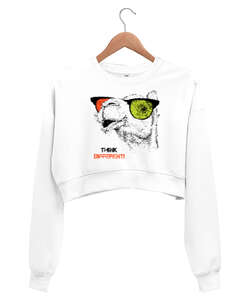 Think Different V3 Beyaz Kadın Crop Sweatshirt