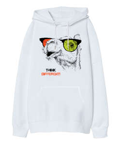 Think Different V3 Beyaz Oversize Unisex Kapüşonlu Sweatshirt