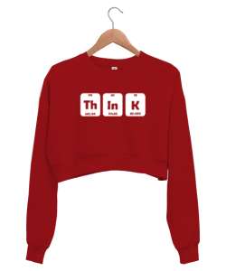 Think - Düşün Kırmızı Kadın Crop Sweatshirt