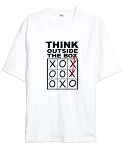 Thınk Outsıde The Box Baskılı Beyaz Oversize Unisex Tişört