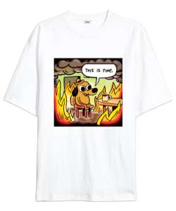 This is Fine Beyaz Oversize Unisex Tişört