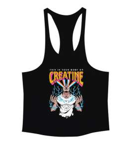 This is your body on creatine GYM Vücut Geliştirme Bodybuilding Fitness Tasarım Siyah Erkek Tank Top Atlet