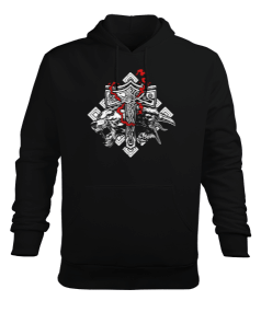 Thor Hammer Mjolnir Rune Protection Odin Raven Vik Baskılı Siyah Erkek Kapüşonlu Hoodie Sweatshirt