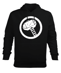 Thor Retro Hammer Tasarımlı Siyah Erkek Kapüşonlu Hoodie Sweatshirt