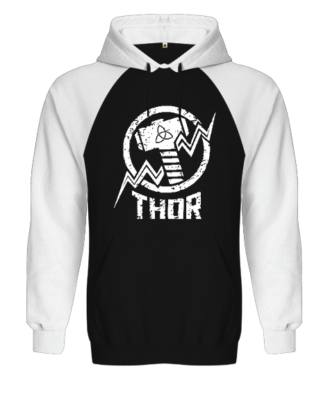 Thor - Viking V2 Siyah/Beyaz Orjinal Reglan Hoodie Unisex Sweatshirt