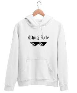 thug life Beyaz Unisex Kapşonlu Sweatshirt