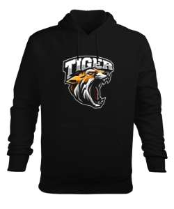 Tıger baskılı Siyah Erkek Kapüşonlu Hoodie Sweatshirt