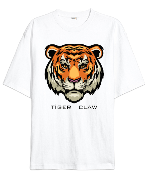 Tiger Claw Baskılı Beyaz Oversize Unisex Tişört