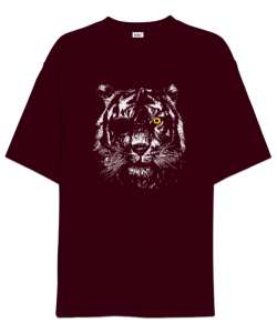 Tiger Eye - Kaplan Gözü Bordo Oversize Unisex Tişört