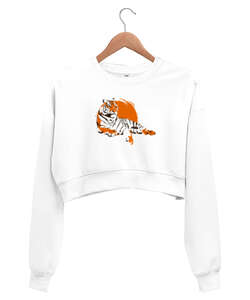 Tiger Sun Beyaz Kadın Crop Sweatshirt